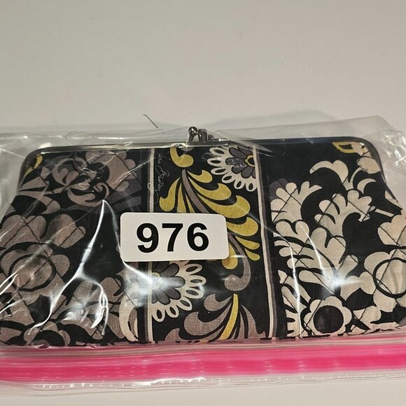 Vera Bradley Retired Baroque Black Yellow White Double Kiss Lock Wallet Clutch - Picture 13 of 13